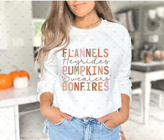 Flannels Pumpkins Bonfires DTF Transfer 110-10730 t-shirt