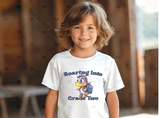 Roaring Into Grade Two Dinosaur DTF Transfer 20-61840EXCL  t-shirt