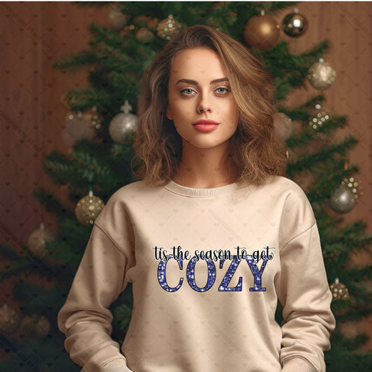 Tis The Season to Get Cozy Blue Flat Sequins DTF Transfer 40-13250EXCL t-shirt