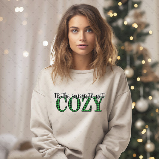 Tis The Season to Get Cozy Green Plaid DTF Transfer 40-13270EXCL t-shirt