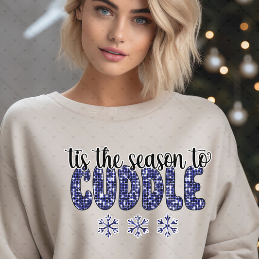 Tis the Season to Cuddle Blue Flat Sequins DTF Transfer 40-13340EXCL t-shirt