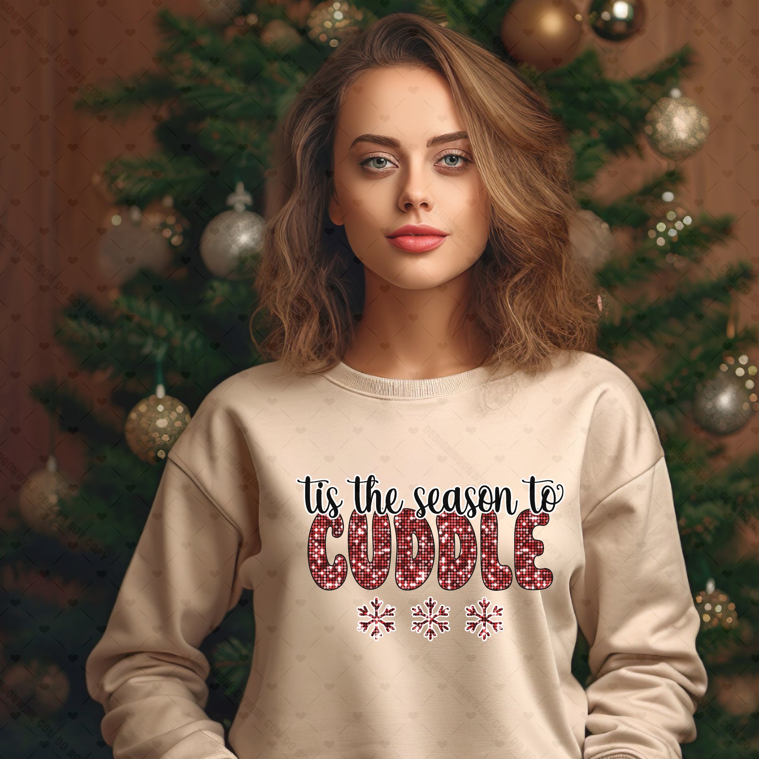 Tis the Season to Cuddle Red Flat Sequins DTF Transfer 40-13380EXCL t-shirt