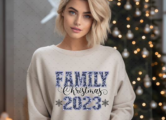 Family Christmas 2023 Blue Flat Sequins DTF Transfer 40-13410EXCL t-shirt
