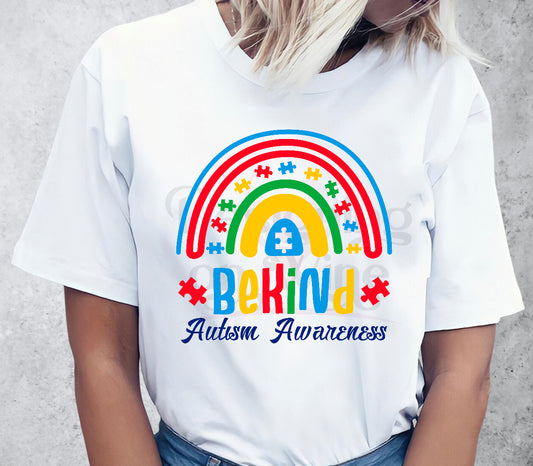 Be Kind Autism Awareness Rainbow DTF Transfer 10-10010