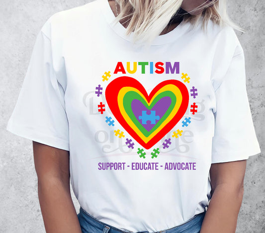 Autism Heart - Support Educate Advocate DTF Transfer 10-10040