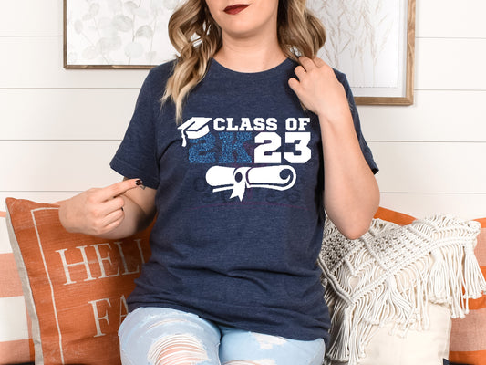 Class of 2023 with Scroll Blue and White DTF Transfer 140-10600